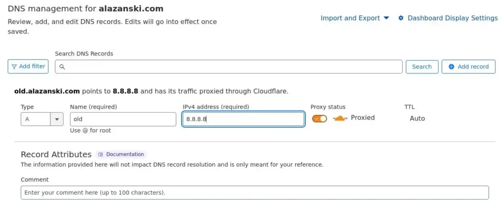Adding a proxied record to Cloudflare