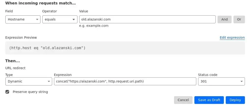 Redirect your domain using a concat expression